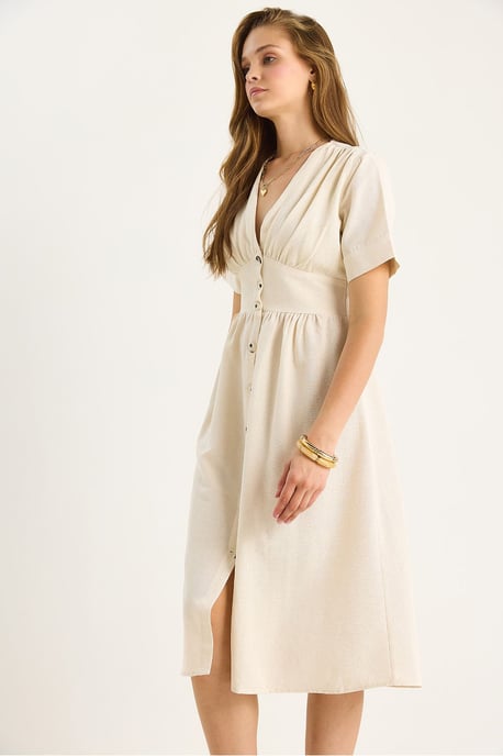 V-Ausschnitt Midi-Hemd-Kleid mit Knöpfen - Image 5