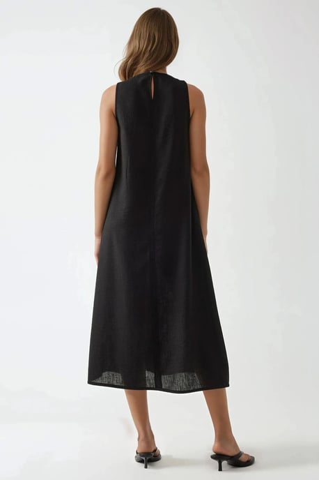 Leinen-Optik ärmelloses Midikleid mit Rundhalsausschnitt - Image 4