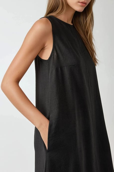 Leinen-Optik ärmelloses Midikleid mit Rundhalsausschnitt - Image 6