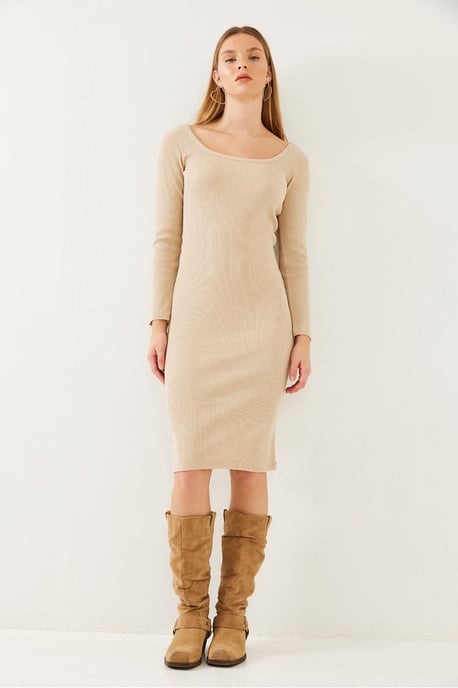 Strukturiertes Ripp-Midi-Kleid mit viereckigem Kragen - Image 2