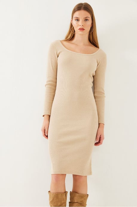 Strukturiertes Ripp-Midi-Kleid mit viereckigem Kragen - Image 4