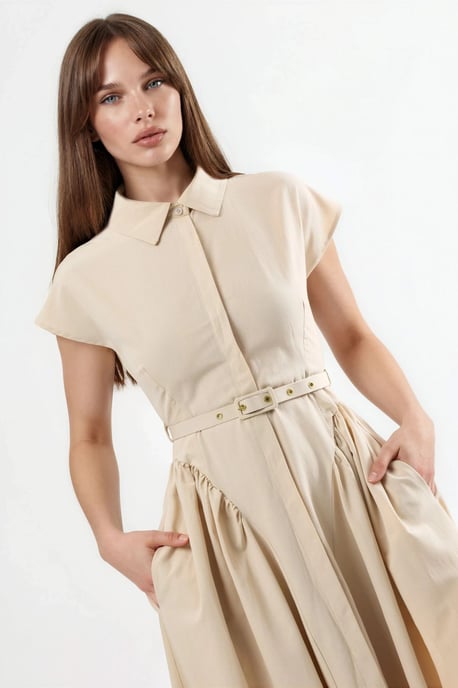 Midikleid mit Gürtel und Hemdkragen - Image 5