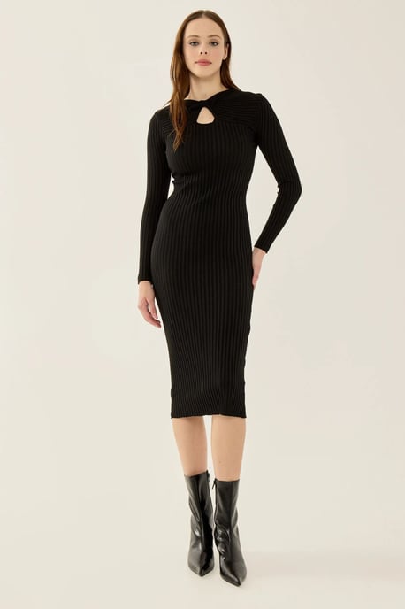 Rippstrick-Midi-Kleid mit Choker-Kragen - Image 2