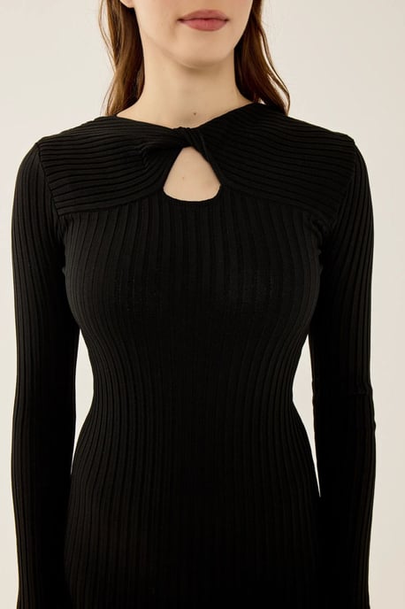 Rippstrick-Midi-Kleid mit Choker-Kragen - Image 5