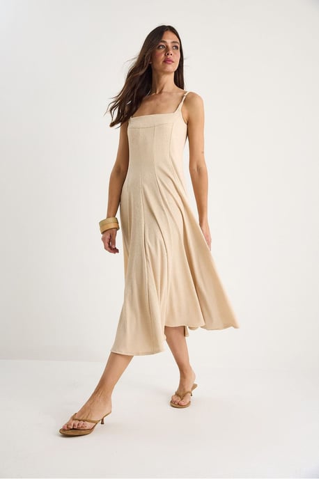 Strukturiertes Midikleid mit quadratischem Kragen - Image 3