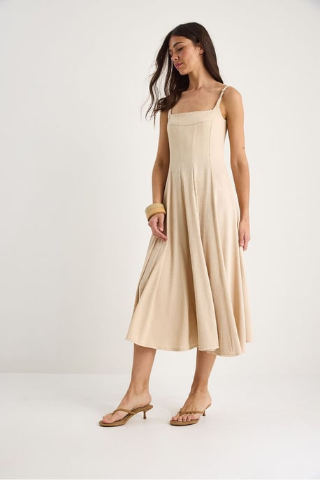 Strukturiertes Midikleid mit quadratischem Kragen - Image 4