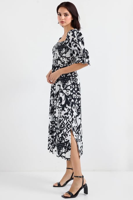 Blumen-Midi-Kleid mit quadratischem Kragen und Schlitz - Image 2