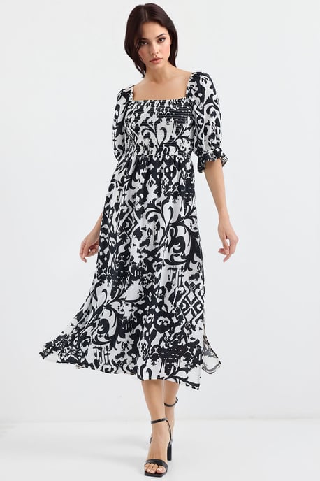 Blumen-Midi-Kleid mit quadratischem Kragen und Schlitz - Image 3