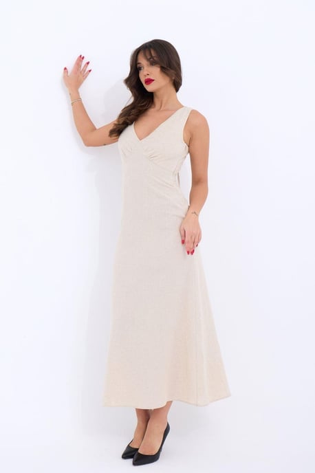 V-Ausschnitt ärmelloses Midikleid mit Drapierung - Image 3