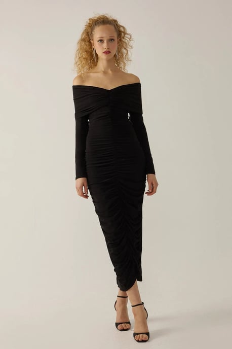 Schulterfreies, drapiertes Bodycon-Maxikleid - Image 2