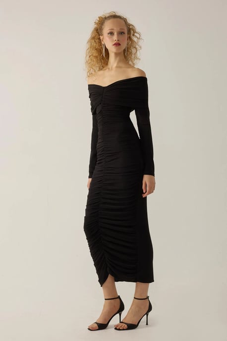 Schulterfreies, drapiertes Bodycon-Maxikleid - Image 3
