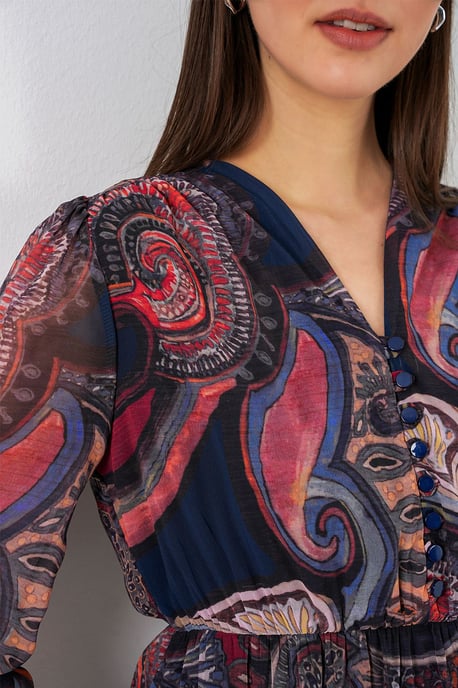 V-Ausschnitt Midi-Kleid mit Knopfverschluss - Image 4