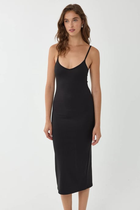 V-Ausschnitt Bodycon Midikleid mit dünnen Trägern - Image 1