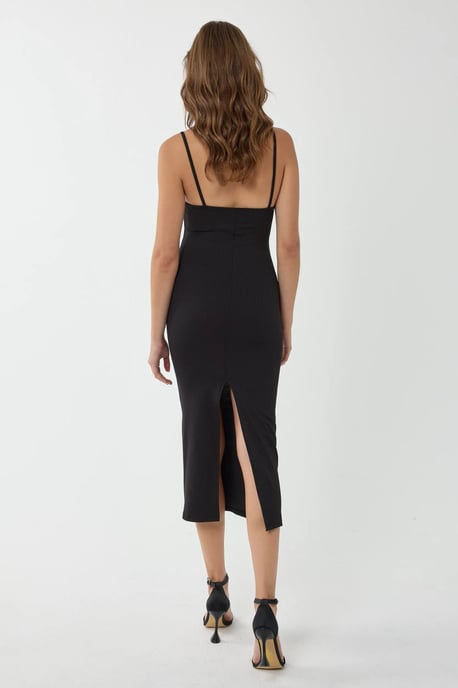 V-Ausschnitt Bodycon Midikleid mit dünnen Trägern - Image 3