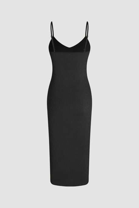 V-Ausschnitt Bodycon Midikleid mit dünnen Trägern - Image 6