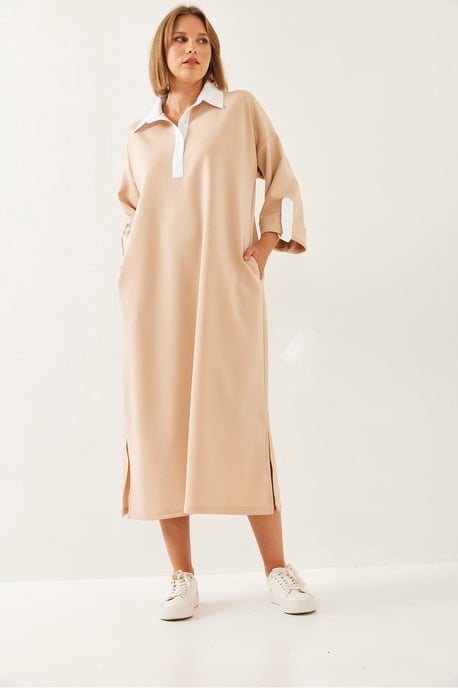 Kontrastiertes Detailliertes Midi-Kleid - Image 2