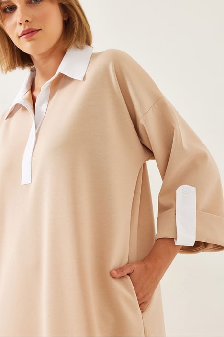 Kontrastiertes Detailliertes Midi-Kleid - Image 3