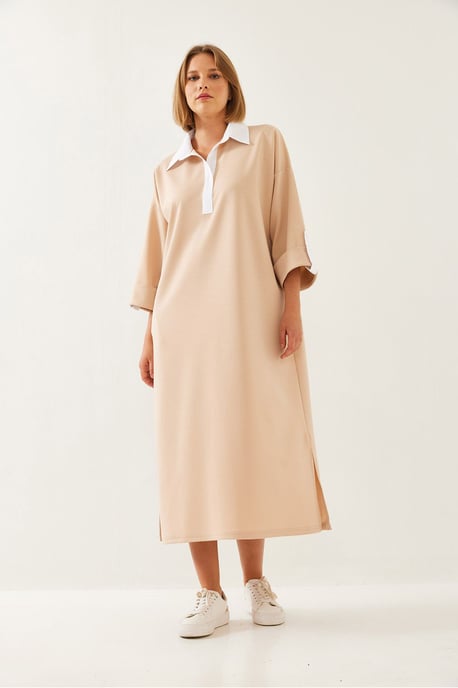 Kontrastiertes Detailliertes Midi-Kleid - Image 5