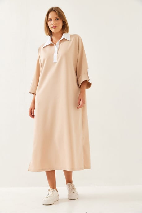 Kontrastiertes Detailliertes Midi-Kleid - Image 6