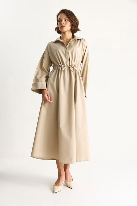 Langärmliges Midi-Kleid mit Schalkragen - Image 3