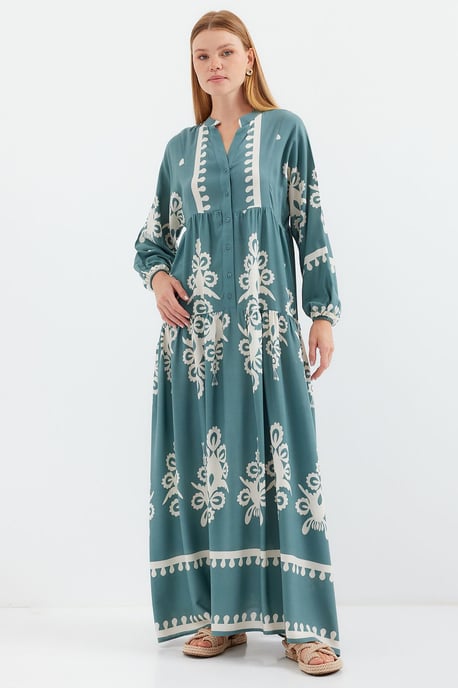 Gemustertes V-Ausschnitt Maxikleid - Image 2