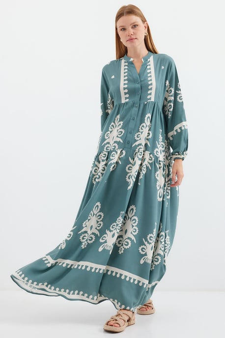 Gemustertes V-Ausschnitt Maxikleid - Image 3
