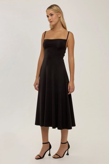 A-Linien ärmelloses Midikleid mit Wasserfallkragen - Image 2