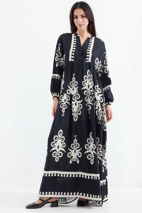 Bedrucktes V-Ausschnitt Maxikleid - Image 1