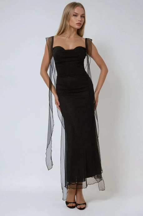 Herzkragen Bodycon Maxikleid mit Rüschen - Image 1