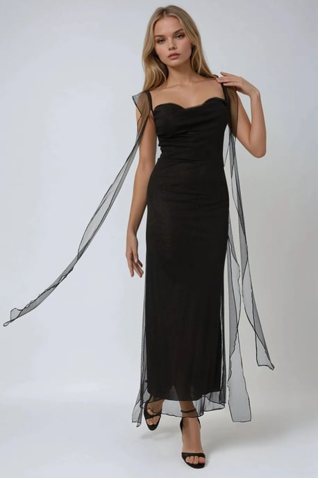 Herzkragen Bodycon Maxikleid mit Rüschen - Image 2