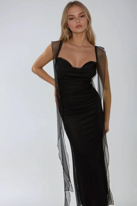 Herzkragen Bodycon Maxikleid mit Rüschen - Image 3