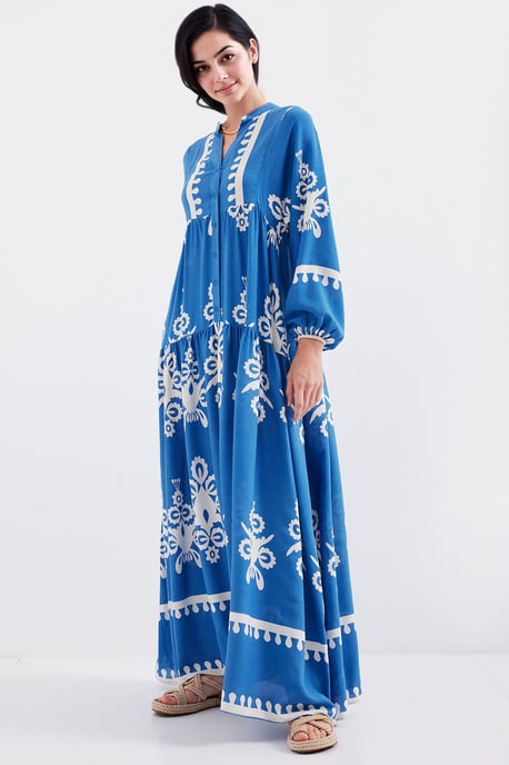 Gemustertes V-Ausschnitt Maxikleid - Image 3
