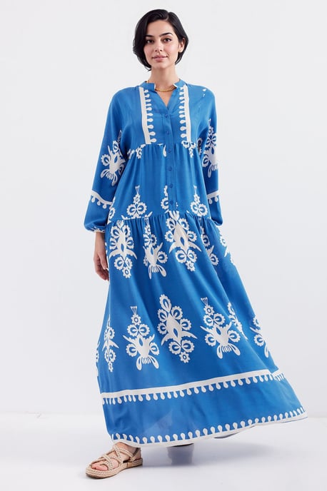 Gemustertes V-Ausschnitt Maxikleid - Image 4