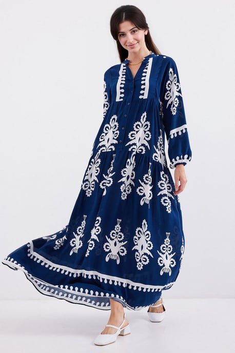 Bedrucktes V-Ausschnitt Maxikleid - Image 1