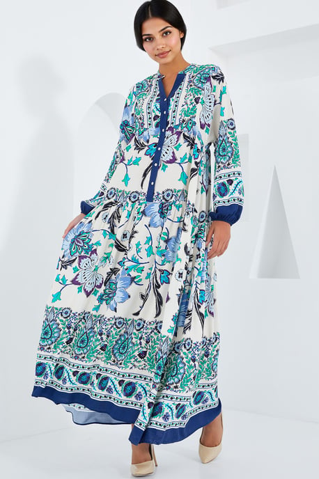 Bedrucktes V-Ausschnitt-Maxikleid - Image 1