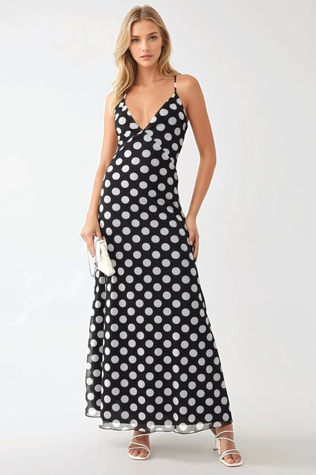 Audrey Polka V-Ausschnitt Maxikleid - Image 4