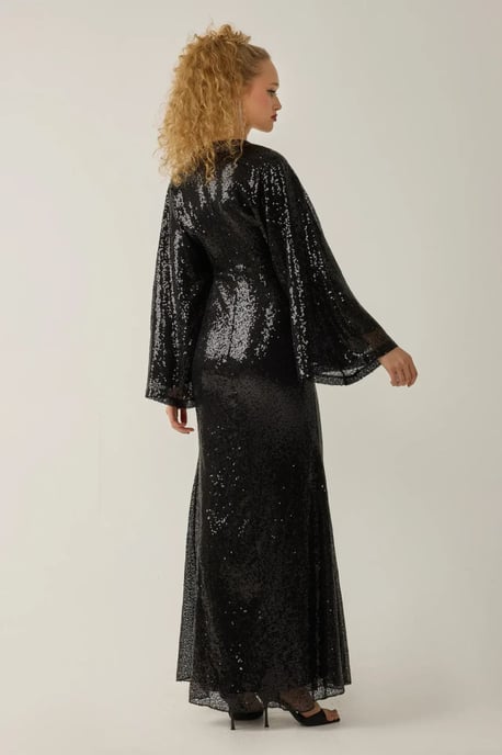 Pailletten V-Ausschnitt Maxikleid mit Engelsärmeln - Image 4