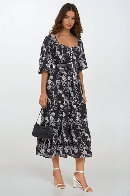 Besticktes Sweetheart-Ausschnitt Tiered-Maxikleid mit Puffärmeln - Image 3