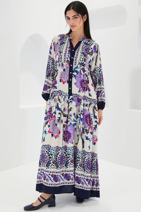 Bedrucktes V-Ausschnitt Maxikleid - Image 3