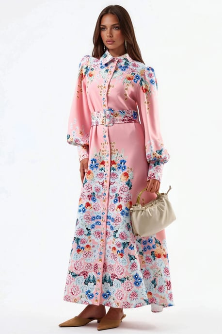 Blumen-Maxi-Kleid mit Knopfverschluss - Image 3
