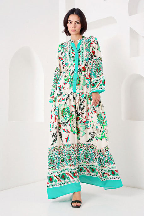 Bedrucktes V-Ausschnitt Maxikleid - Image 2