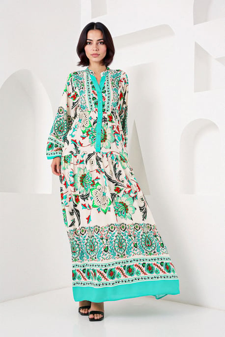 Bedrucktes V-Ausschnitt Maxikleid - Image 3