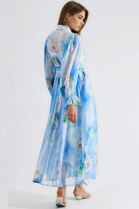Maxi-Shirtkleid mit Gürtel im abstrakten Muster - Image 3