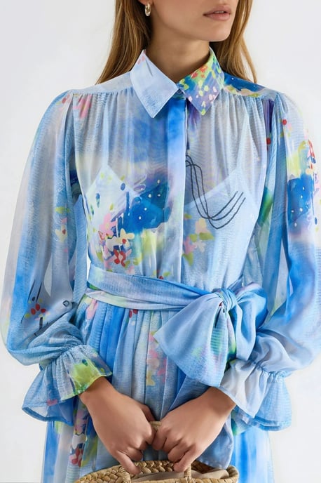 Maxi-Shirtkleid mit Gürtel im abstrakten Muster - Image 5