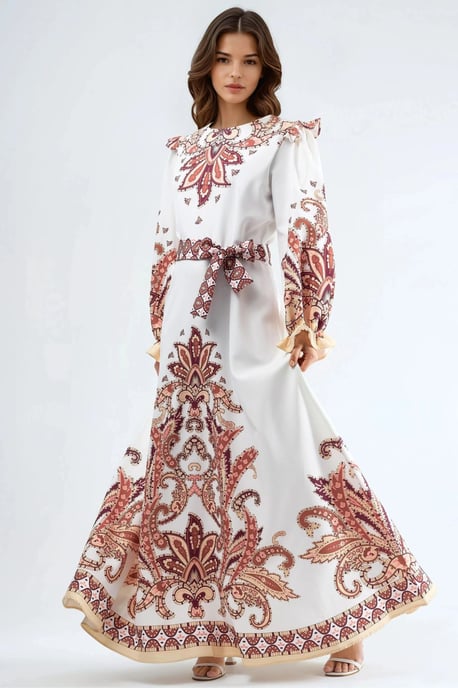 Maxikleid mit Paisleydruck und Bindedetail - Image 1