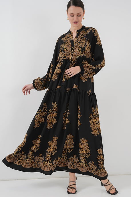 Gemustertes V-Ausschnitt Maxikleid - Image 3