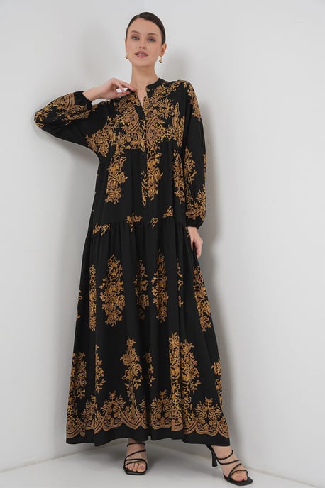 Gemustertes V-Ausschnitt Maxikleid - Image 4