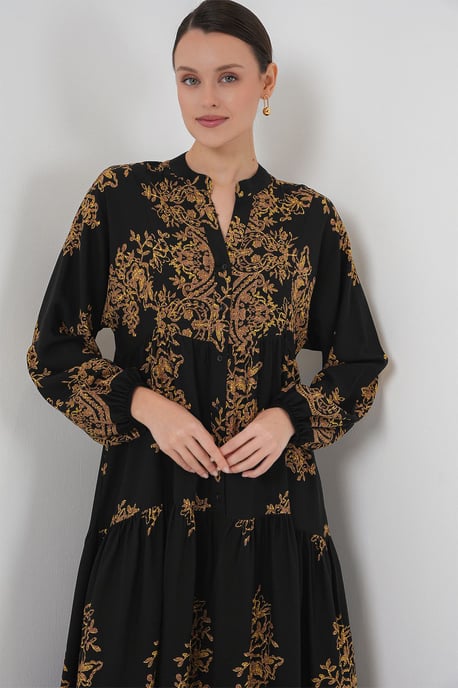 Gemustertes V-Ausschnitt Maxikleid - Image 5