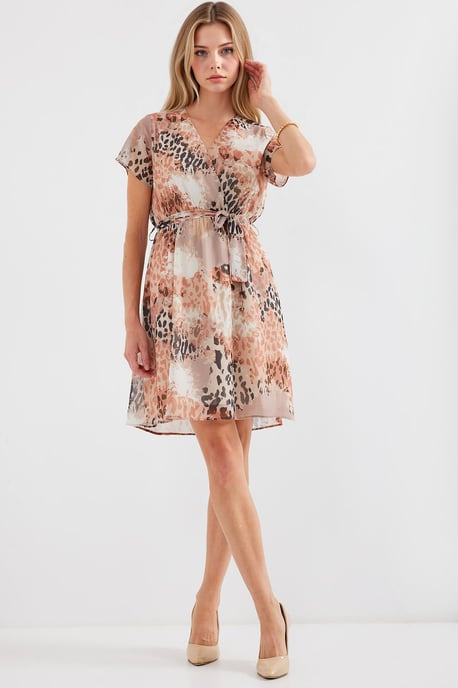 V-Ausschnitt Blümchen-Minikleid mit Bindegürtel - Image 2