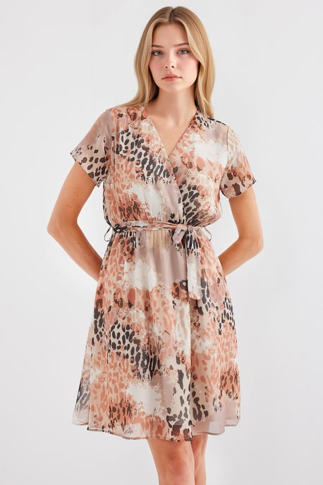 V-Ausschnitt Blümchen-Minikleid mit Bindegürtel - Image 4